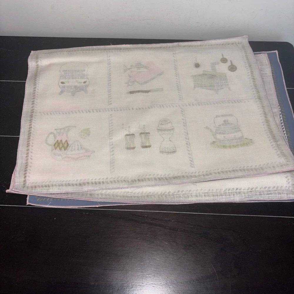 NEW | Vintage Victory | Pure Linen | 4 Place Mats ONLY | MCM Kitchen Pink‎ Green